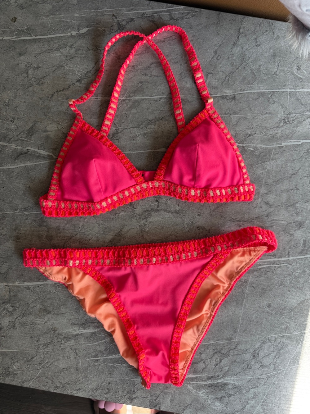 Victoria’s Secret medium pink crochet trim bikini